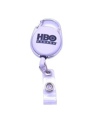 White HBO Canada ID Badge Reel Retractable Clip